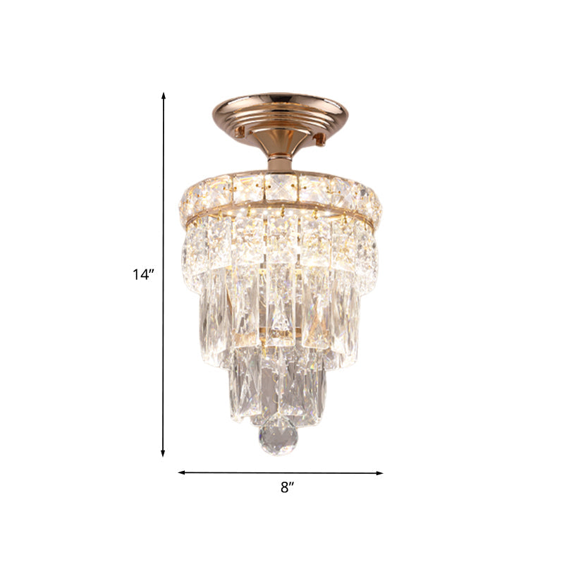 LED Semi Flush Ceiling Light Modernist Tiered Tapered Rectangular Cut Crystal Flush Mount Lamp in Gold Clearhalo 'Ceiling Lights' 'Close To Ceiling Lights' 'Close to ceiling' 'Semi-flushmount' Lighting' 982863