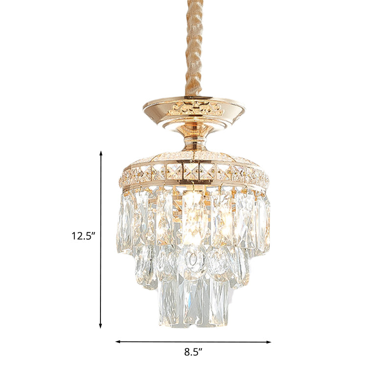 Crystal Lotus/Tiered Pendulum Light Traditional 1 Bulb Dining Room Suspension Pendant in Gold Clearhalo 'Ceiling Lights' 'Pendant Lights' 'Pendants' Lighting' 983001