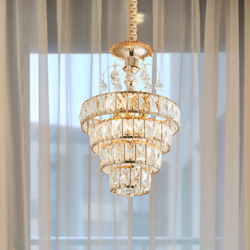 Inlaid Beveled Crystal Gold Drop Pendant Tapered Circles 1 Head Traditional Ceiling Suspension Lamp Gold Clearhalo 'Ceiling Lights' 'Pendant Lights' 'Pendants' Lighting' 983007_1d9a2a0a-1fa7-4cbc-9f80-24cb29bff5e3