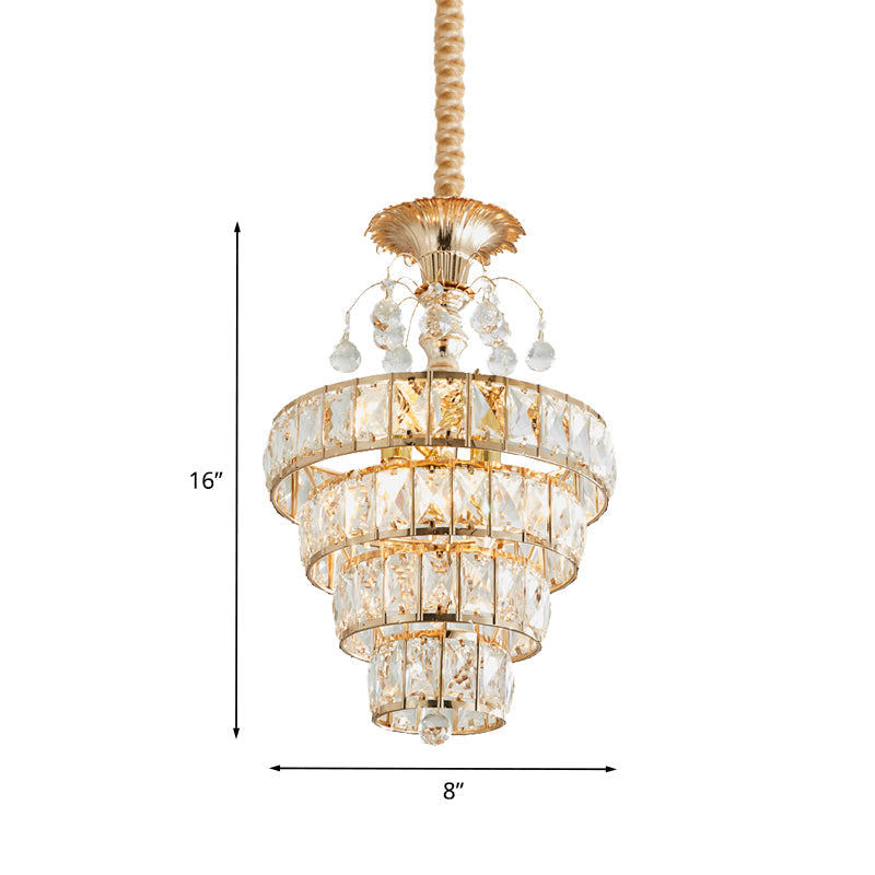 Inlaid Beveled Crystal Gold Drop Pendant Tapered Circles 1 Head Traditional Ceiling Suspension Lamp Clearhalo 'Ceiling Lights' 'Pendant Lights' 'Pendants' Lighting' 983010