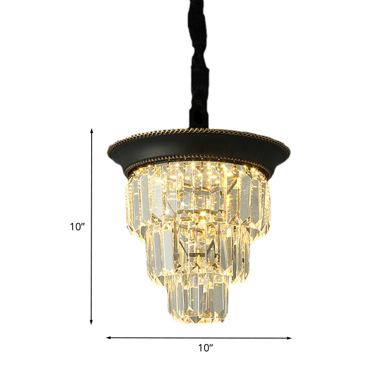 3 Tiers Crystal Rectangle Pendant Light Vintage Style Dining Room LED Hanging Lamp in Black/Gold Clearhalo 'Ceiling Lights' 'Pendant Lights' 'Pendants' Lighting' 983023