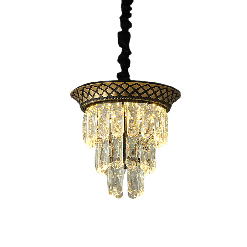 3 Tiers Crystal Rectangle Pendant Light Vintage Style Dining Room LED Hanging Lamp in Black/Gold Clearhalo 'Ceiling Lights' 'Pendant Lights' 'Pendants' Lighting' 983032