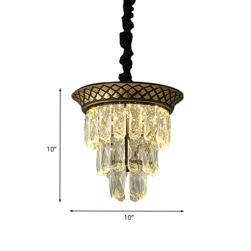 3 Tiers Crystal Rectangle Pendant Light Vintage Style Dining Room LED Hanging Lamp in Black/Gold Clearhalo 'Ceiling Lights' 'Pendant Lights' 'Pendants' Lighting' 983033