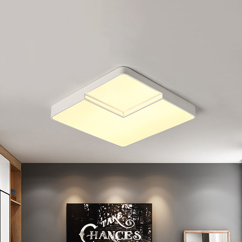 White/Black Square Flush Mount Lighting Modern LED Acrylic Ceiling Light Fixture in White/Warm Light, 16.5