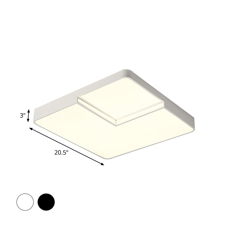 White/Black Square Flush Mount Lighting Modern LED Acrylic Ceiling Light Fixture in White/Warm Light, 16.5