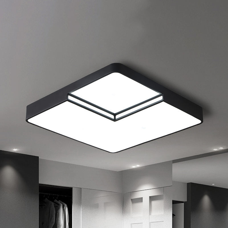 White/Black Square Flush Mount Lighting Modern LED Acrylic Ceiling Light Fixture in White/Warm Light, 16.5