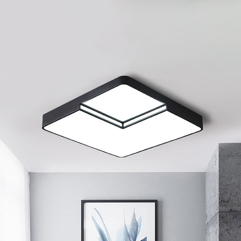 White/Black Square Flush Mount Lighting Modern LED Acrylic Ceiling Light Fixture in White/Warm Light, 16.5