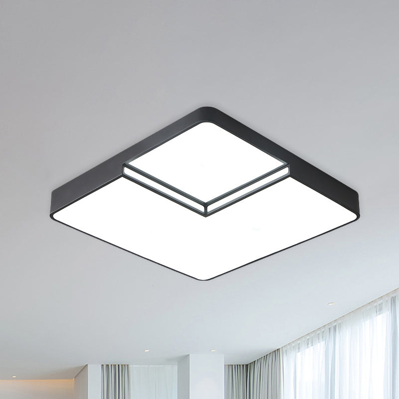 White/Black Square Flush Mount Lighting Modern LED Acrylic Ceiling Light Fixture in White/Warm Light, 16.5