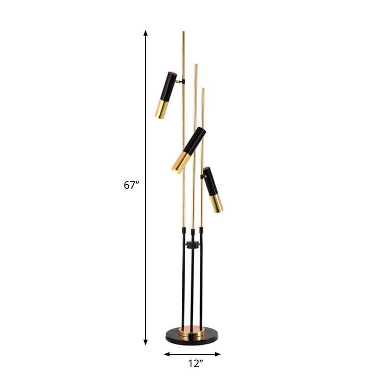 Black and Gold Tube Tree Floor Light Postmodern 3-Light Metal Standing Floor Lamp for Living Room Clearhalo 'Floor Lamps' 'Lamps' Lighting' 983348