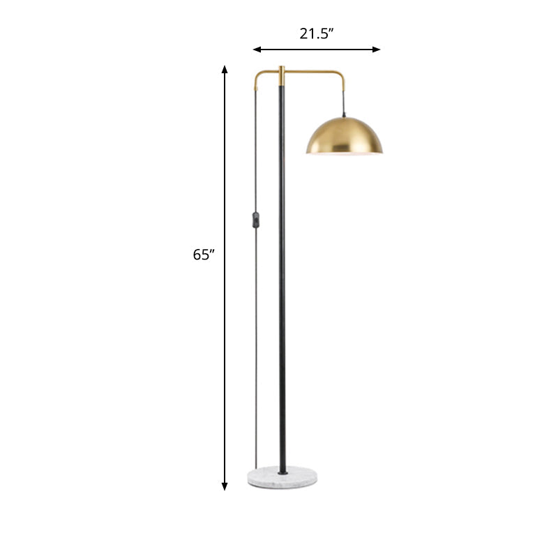 Domed Metal Shade Reading Floor Light Post Modern 1 Head Gold Finish Floor Lamp with Right Angle Arm Clearhalo 'Floor Lamps' 'Lamps' Lighting' 983394