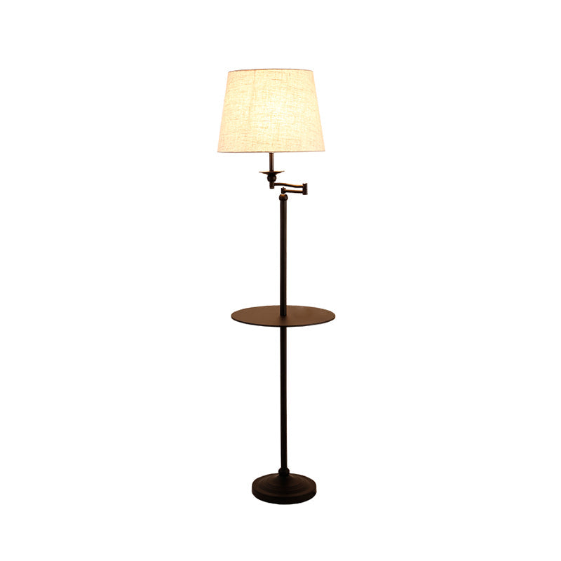 Black Finish Barrel Shade Floor Light Modernism Single Light White Fabric Standing Floor Lamp with Shelf Clearhalo 'Floor Lamps' 'Lamps' Lighting' 983457