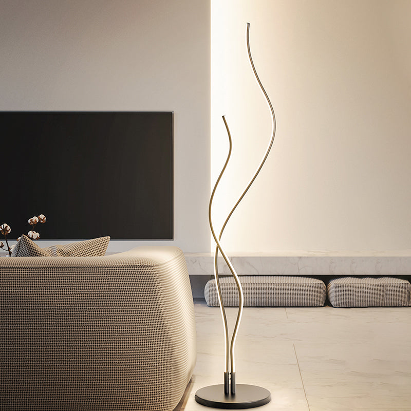 Modernist Waving Line Stand Up Lamp Acrylic LED Bedroom Reading Floor Light in Black/White Black Clearhalo 'Floor Lamps' 'Lamps' Lighting' 983483