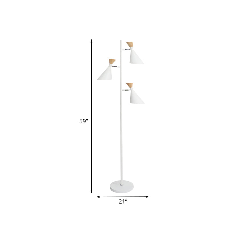 Nordic Flaring Floor Reading Light Metallic 2/3 Heads Study Room Stand Up Lamp in White Clearhalo 'Floor Lamps' 'Lamps' Lighting' 983679