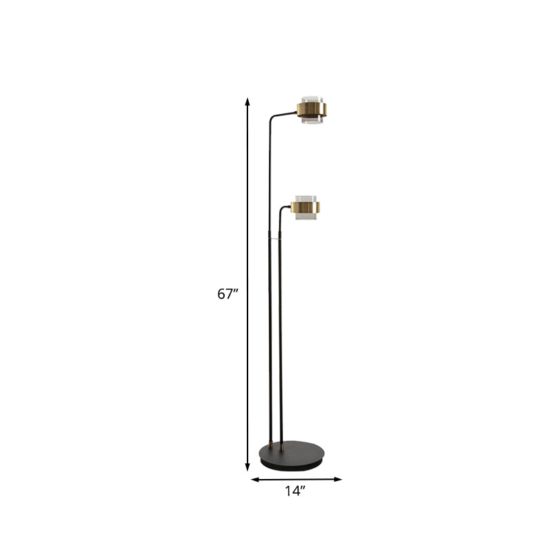 Black Cylinder Standing Lighting Nordic LED Clear Glass Floor Reading Lamp for Living Room Clearhalo 'Floor Lamps' 'Lamps' Lighting' 983724