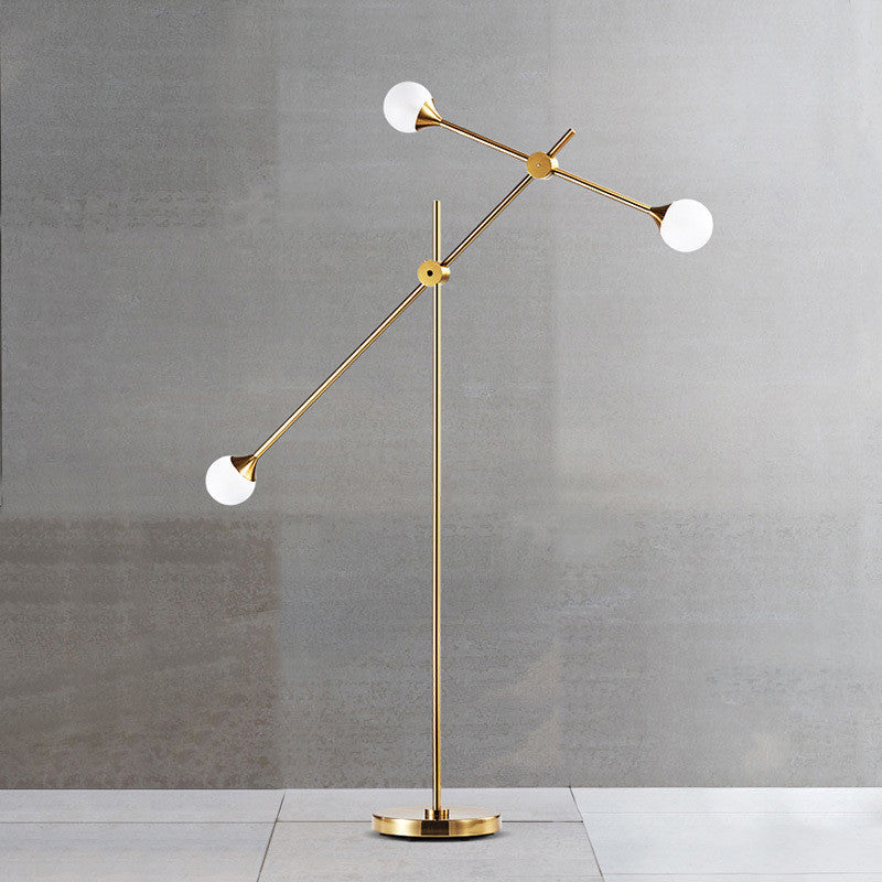 Metal Orb White Glass Shade Floor Lamp Modernist LED Gold Standing Lighting with Swing Arm Gold Clearhalo 'Floor Lamps' 'Lamps' Lighting' 983725