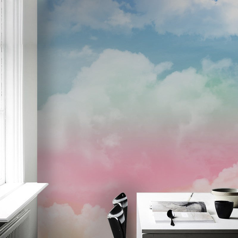 Full Photography Cloud Wall Mural for Girl's Bedroom Decor in Pink and Blue, Custom Size Available Clearhalo 'Wall Decor' 'Wall Mural' 984273