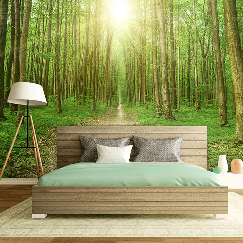 Waterproofing Sunshine and Forest Mural Custom-Printed Minimalist Wall Art for Office Room Clearhalo 'Wall Decor' 'Wall Mural' 984288