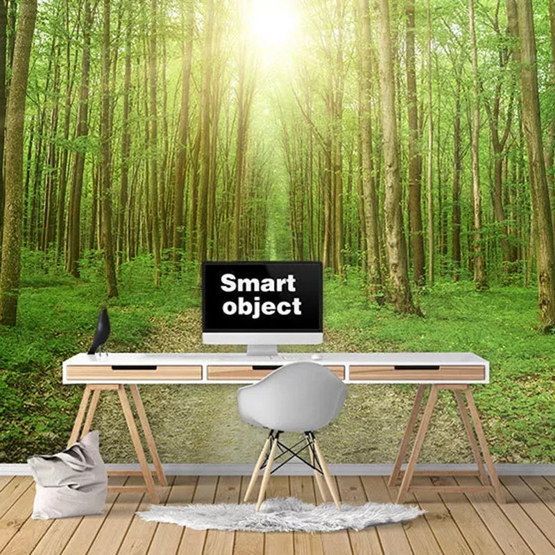 Waterproofing Sunshine and Forest Mural Custom-Printed Minimalist Wall Art for Office Room Clearhalo 'Wall Decor' 'Wall Mural' 984289
