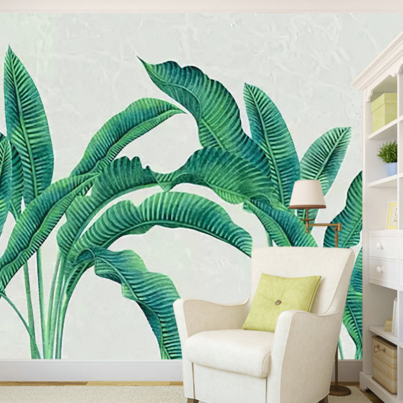 Green Banana Leaves Mural Wallpaper Water-Resistant Wall Covering for Thai Restaurant Decor Green Clearhalo 'Wall Decor' 'Wall Mural' 984307