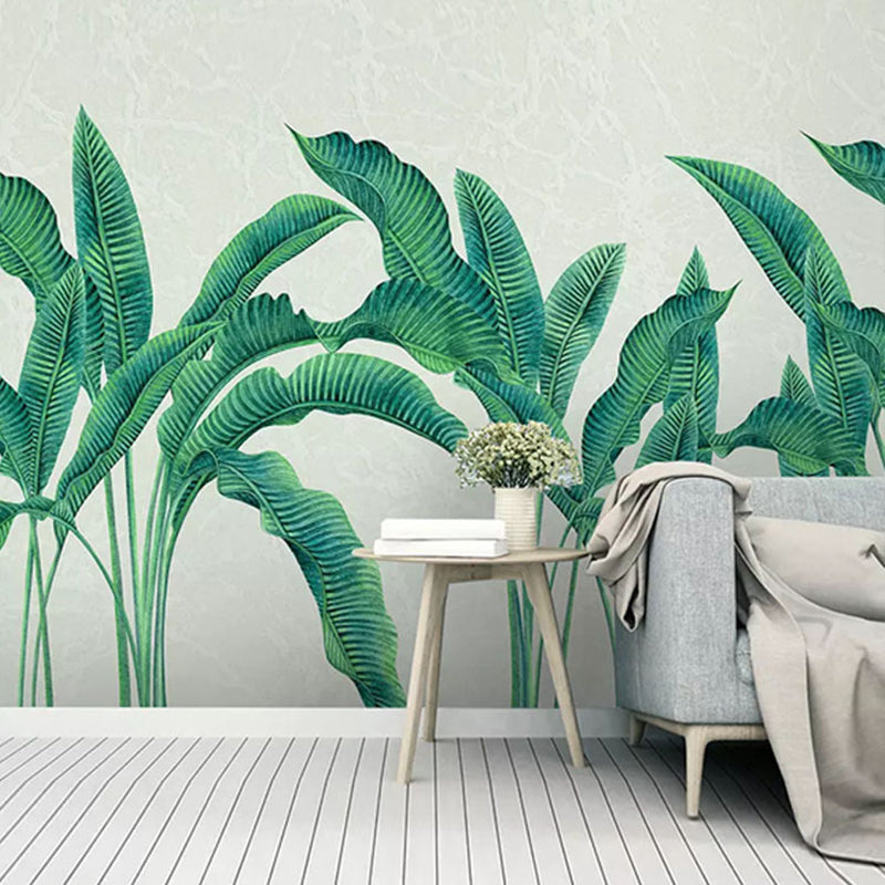 Green Banana Leaves Mural Wallpaper Water-Resistant Wall Covering for Thai Restaurant Decor Clearhalo 'Wall Decor' 'Wall Mural' 984308