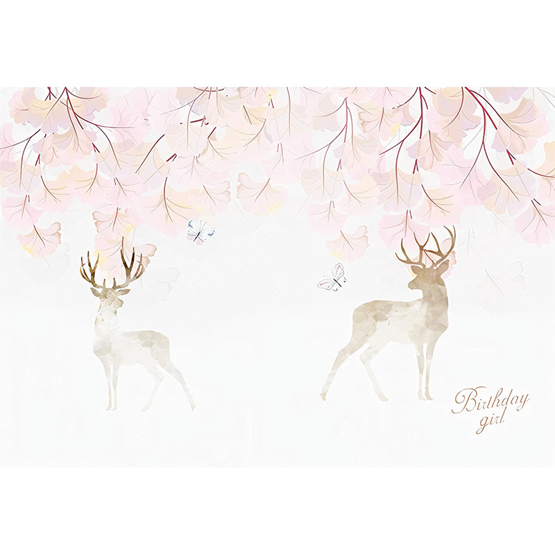 Illustration Deer and Stem Mural Extra Large Wall Art for Accent Wall, Custom Size Available Clearhalo 'Wall Decor' 'Wall Mural' 984345