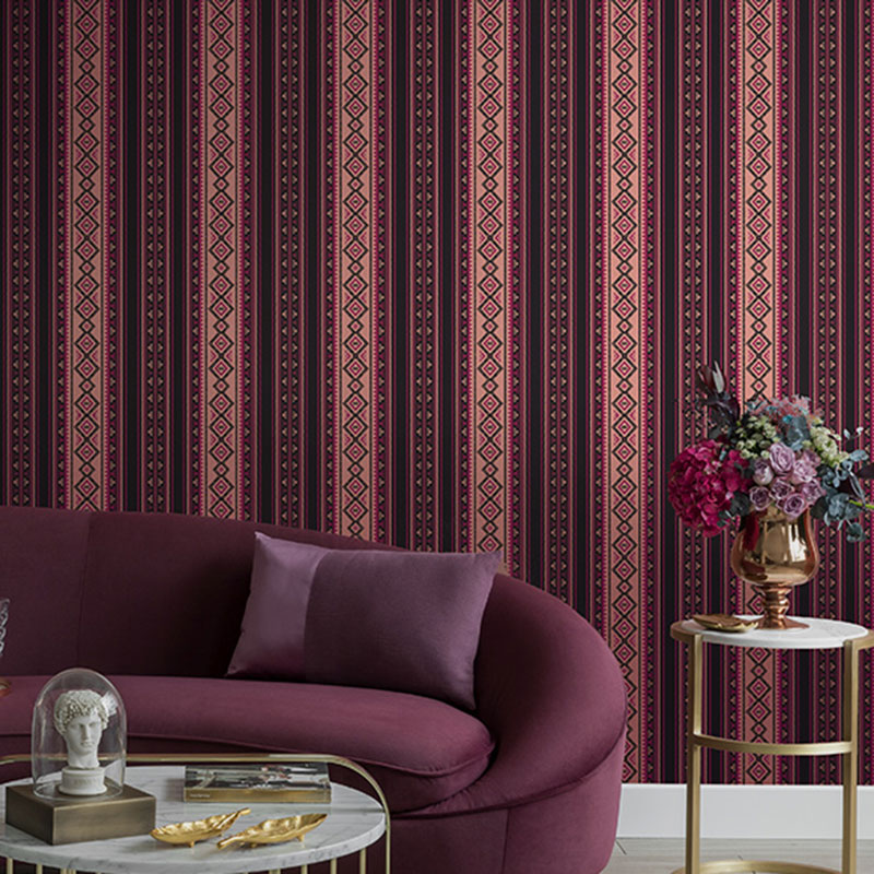 Neutral Color European Wall Decor 57.1 sq ft. Vertical Stripe Wallpaper for Dining Room Burgundy Clearhalo 'Vintage wall decor' 'Vintage' 'Wallpaper' Wall Decor' 984476