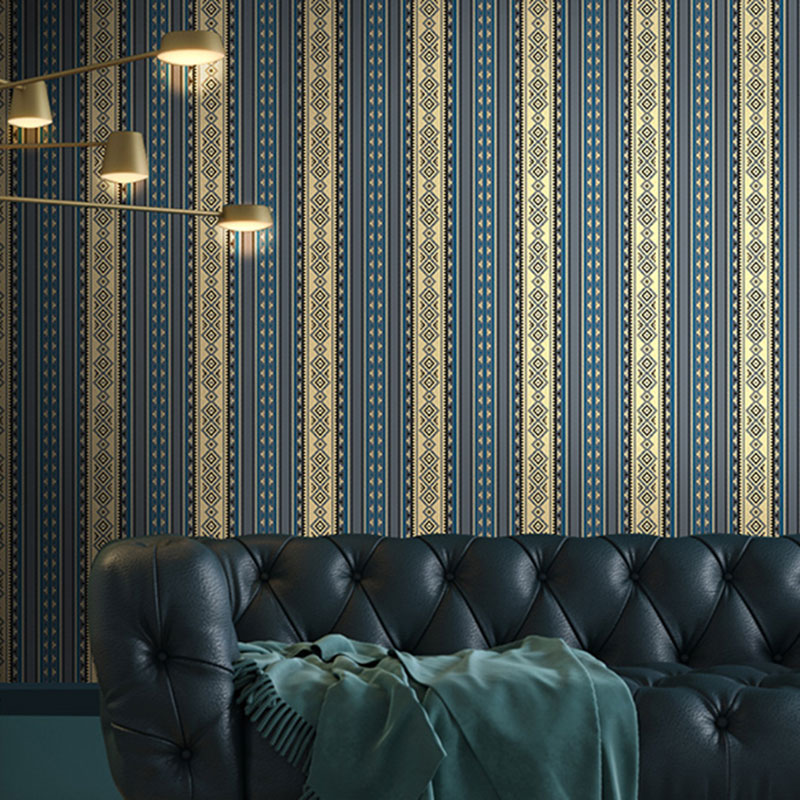 Neutral Color European Wall Decor 57.1 sq ft. Vertical Stripe Wallpaper for Dining Room Dark Blue Clearhalo 'Vintage wall decor' 'Vintage' 'Wallpaper' Wall Decor' 984479