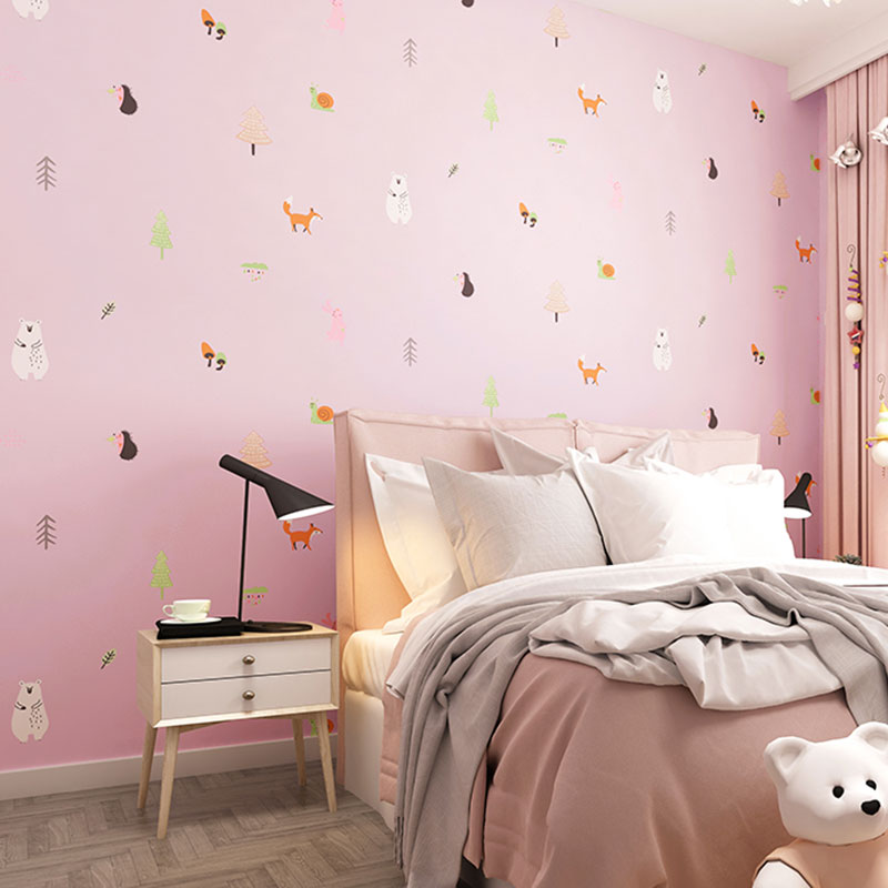 Contemporary Animal Wallpaper Roll for Children's Bedroom with Cartoon Animal Design in Pastel Color Clearhalo 'Wall Decor' 'Wallpaper' 984678