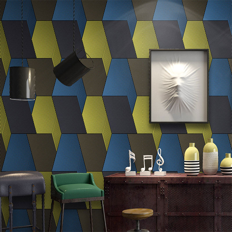Contemporary Wallpaper in Yellow and Blue 3D Effect Cube Wall Covering, 57.1 sq ft. Yellow-Blue Clearhalo 'Wall Decor' 'Wallpaper' 984884