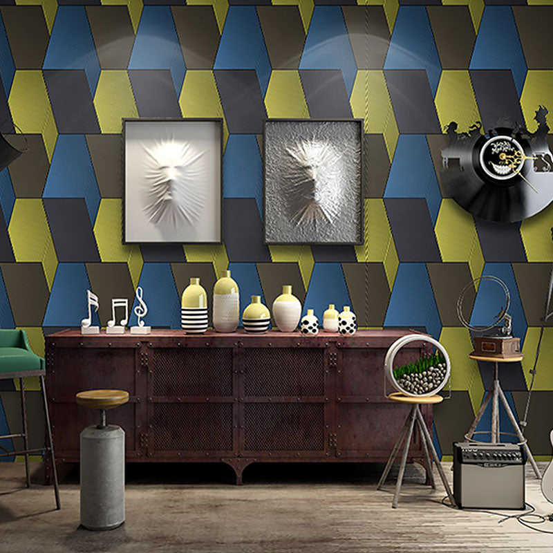 Contemporary Wallpaper in Yellow and Blue 3D Effect Cube Wall Covering, 57.1 sq ft. Clearhalo 'Wall Decor' 'Wallpaper' 984885