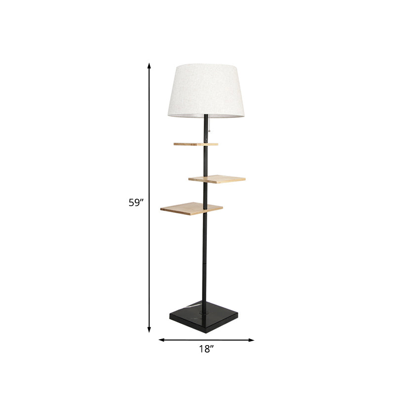 Wood Square Panel Standing Floor Light Modernist 1 Light Black Finish Fabric Floor Lamp Clearhalo 'Floor Lamps' 'Lamps' Lighting' 985035