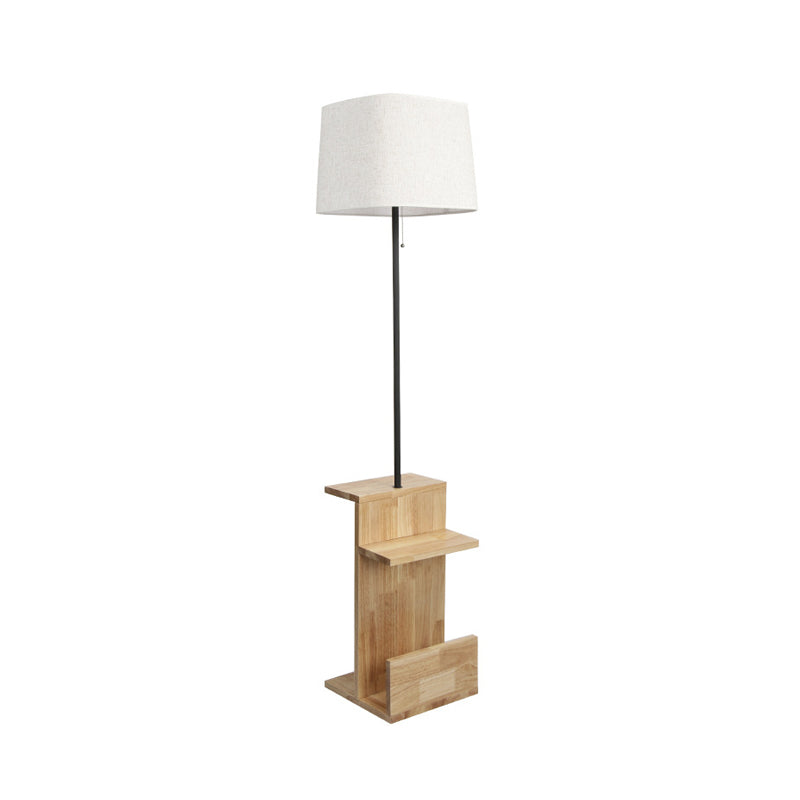 White Fabric Rectangle Stand Desk Light Modern 1 Bulb Wood Floor Lamp for Living Room Clearhalo 'Floor Lamps' 'Lamps' Lighting' 985049