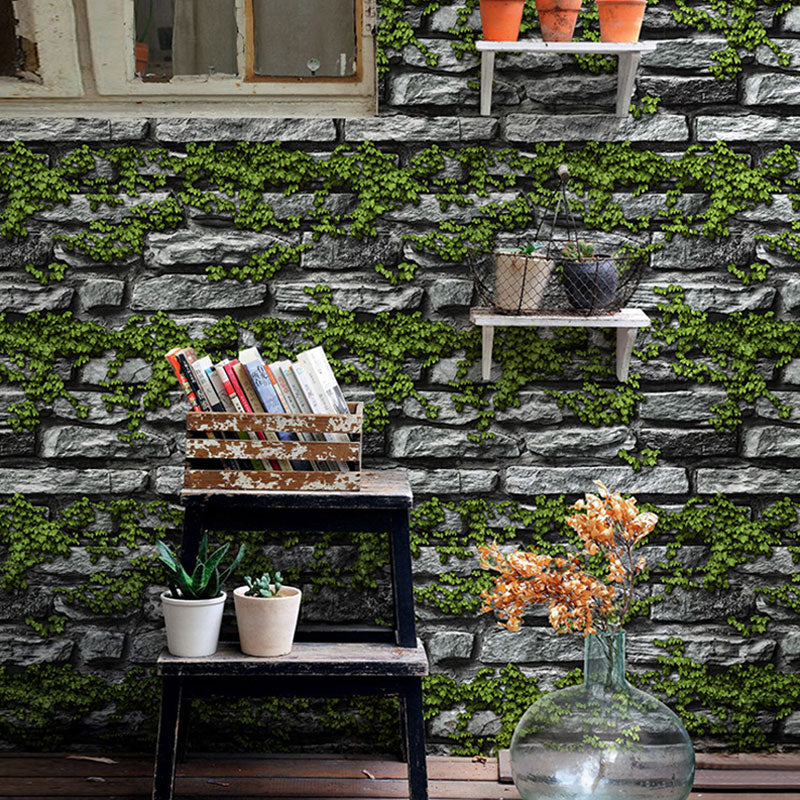 Retro Plant and Brick Wallpaper Roll for Bar Decoration, Neutral Color, 33'L x 20.5