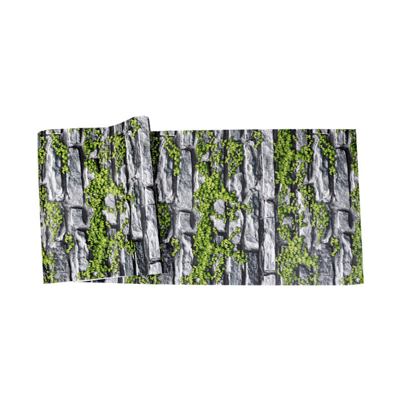 Retro Plant and Brick Wallpaper Roll for Bar Decoration, Neutral Color, 33'L x 20.5