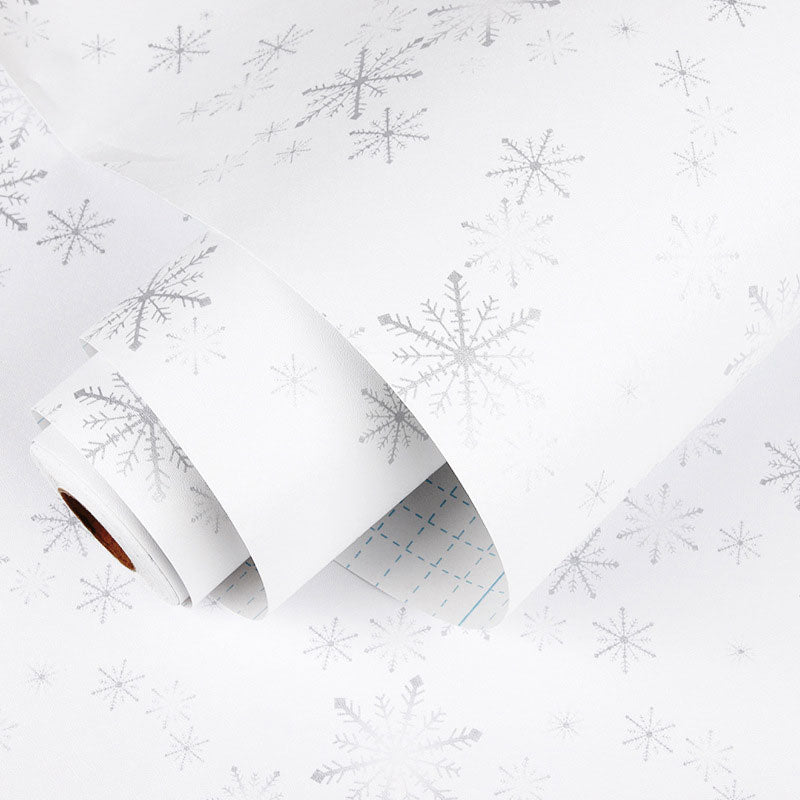 Minimalist Snowflake Removable Wallpaper Roll for Children's Bedroom, Grey and White, 96.8 sq ft. Clearhalo 'Wall Decor' 'Wallpaper' 986918