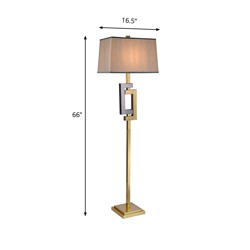 Gold Finish Rectangle Standing Floor Light Modern Single Brown Fabric Shade Floor Lamp Clearhalo 'Floor Lamps' 'Lamps' Lighting' 987658