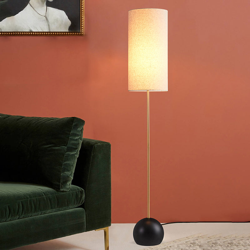 1-Light Living Room Standing Floor Lamp Minimalism Flaxen/Beige Stand Up Light with Cylindrical Fabric Shade Clearhalo 'Floor Lamps' 'Lamps' Lighting' 987692