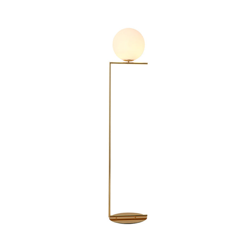 Spherical Floor Lamp Modern Frosted Glass 1 Light Gold Finish Floor Lighting with Right Angle Arm Clearhalo 'Floor Lamps' 'Lamps' Lighting' 987745