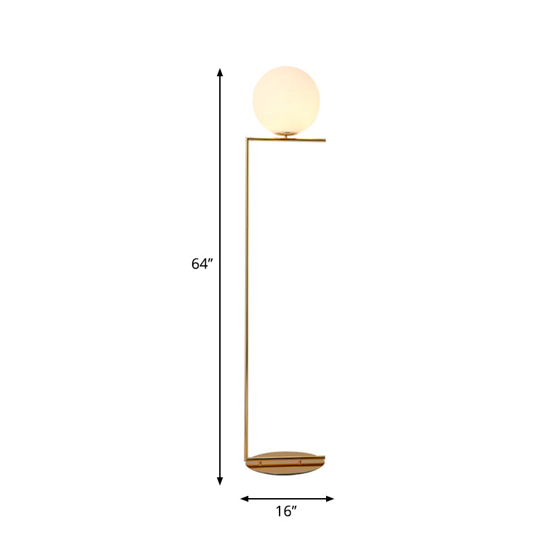 Spherical Floor Lamp Modern Frosted Glass 1 Light Gold Finish Floor Lighting with Right Angle Arm Clearhalo 'Floor Lamps' 'Lamps' Lighting' 987746