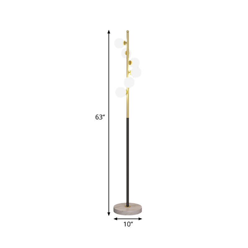 Opal Glass Ball Standing Floor Light with Spiral Design Modernist 6-Head Gold-Black Stand Up Lamp Clearhalo 'Floor Lamps' 'Lamps' Lighting' 987778