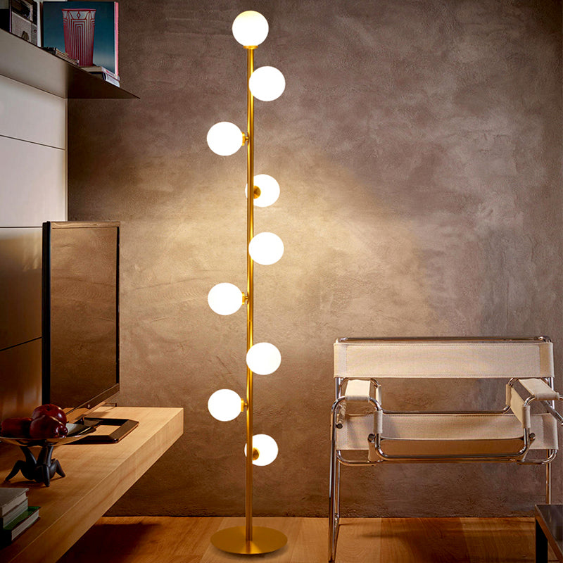 Modernism Modo Shade Floor Light White Glass 9-Head Living Room Reading Floor Lamp in Gold Gold Clearhalo 'Floor Lamps' 'Lamps' Lighting' 987779