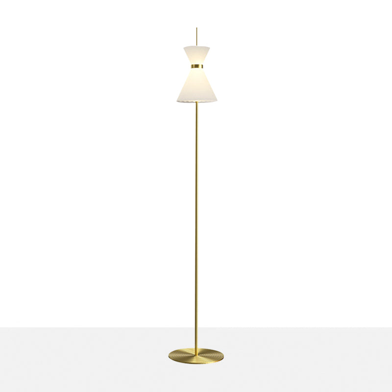 Gold Finish Hourglass Shape Floor Light Modernist Opal Ribbed Glass LED Floor Standing Lamp Clearhalo 'Floor Lamps' 'Lamps' Lighting' 987788