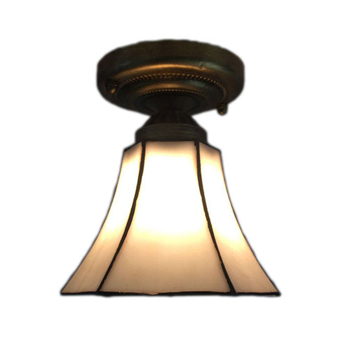 Corridor Bell Small Ceiling Mount Light Art Glass 1 Head Tiffany White Ceiling Lamp in Antique Bronze White Clearhalo 'Ceiling Lights' 'Chandeliers' 'Close To Ceiling Lights' 'Close to ceiling' 'Glass shade' 'Glass' 'Semi-flushmount' 'Tiffany close to ceiling' 'Tiffany' Lighting' 98795