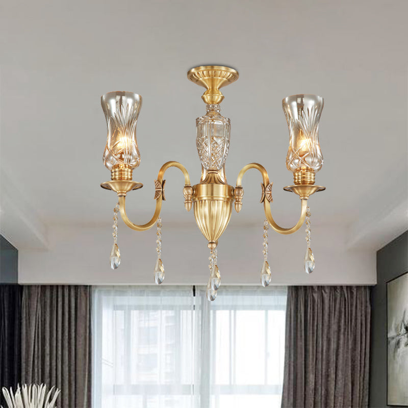 Vase Living Room Suspended Lighting Fixture Post Modern Prismatic Optical Crystal 3-Head Gold Pendant Chandelier Clearhalo 'Ceiling Lights' 'Chandeliers' 'Modern Chandeliers' 'Modern' Lighting' 988411