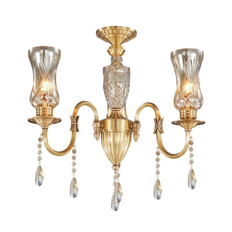 Vase Living Room Suspended Lighting Fixture Post Modern Prismatic Optical Crystal 3-Head Gold Pendant Chandelier Clearhalo 'Ceiling Lights' 'Chandeliers' 'Modern Chandeliers' 'Modern' Lighting' 988412