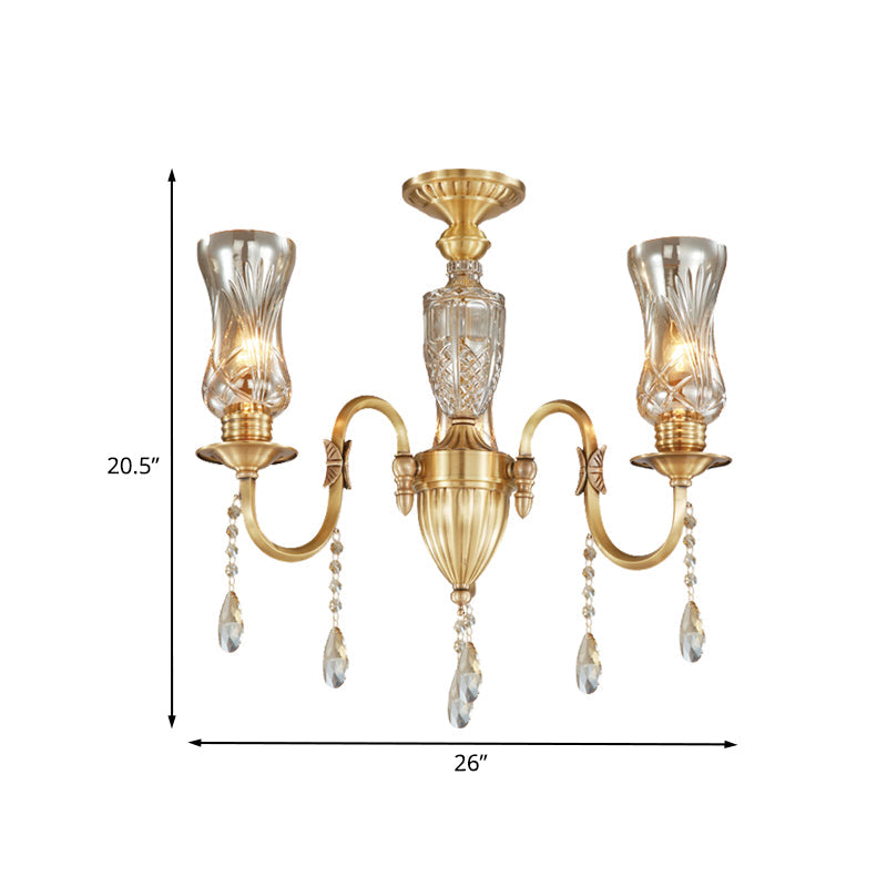 Vase Living Room Suspended Lighting Fixture Post Modern Prismatic Optical Crystal 3-Head Gold Pendant Chandelier Clearhalo 'Ceiling Lights' 'Chandeliers' 'Modern Chandeliers' 'Modern' Lighting' 988413
