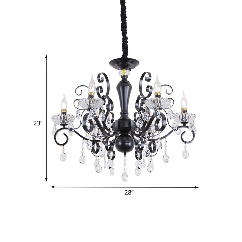 Candlestick Hanging Chandelier Traditional 6 Lights Faceted Ball Suspension Lamp in Black Clearhalo 'Ceiling Lights' 'Chandeliers' Lighting' options 988437