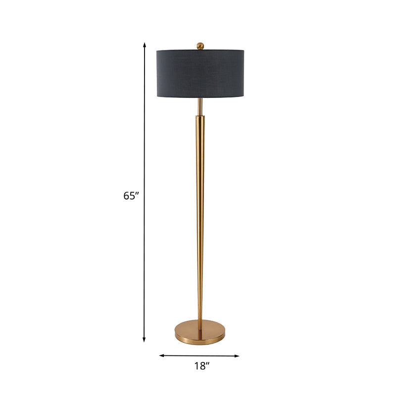 Black Drum Shade Reading Floor Lamp Nordic 1 Bulb Fabric Floor Standing Light for Drawing Room Clearhalo 'Floor Lamps' 'Lamps' Lighting' 988566