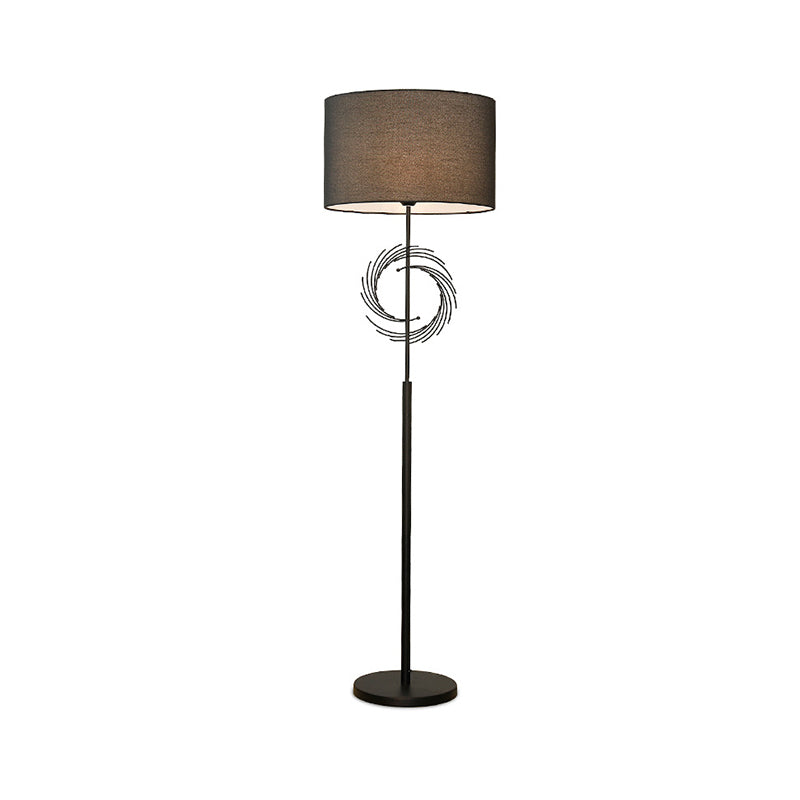 White/Black Circle Floor Light Simplicity 1 Bulb Metal Standing Lamp with Fabric Drum Shade Clearhalo 'Floor Lamps' 'Lamps' Lighting' 988593