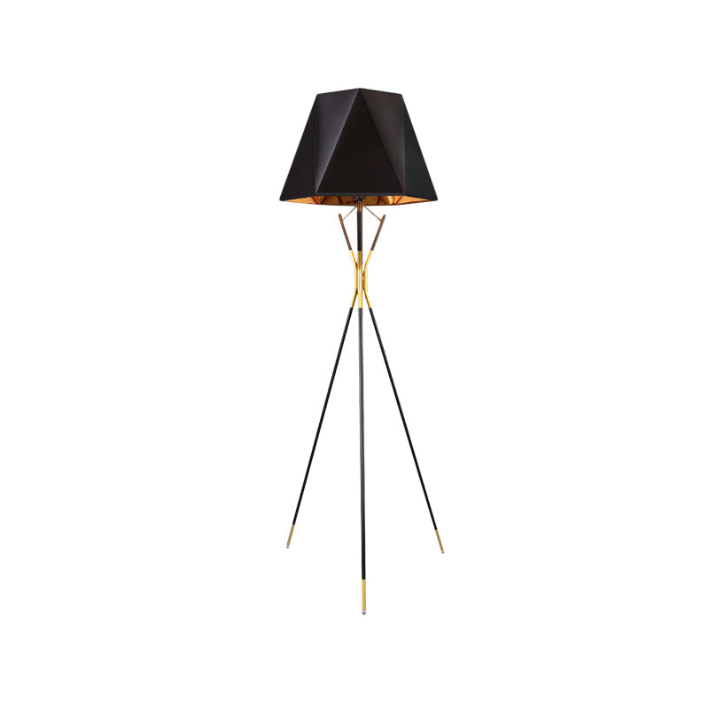 Black Geometric Tripod Floor Reading Lamp Nordic 1 Bulb Metal Standing Light for Study Room Clearhalo 'Floor Lamps' 'Lamps' Lighting' 988622